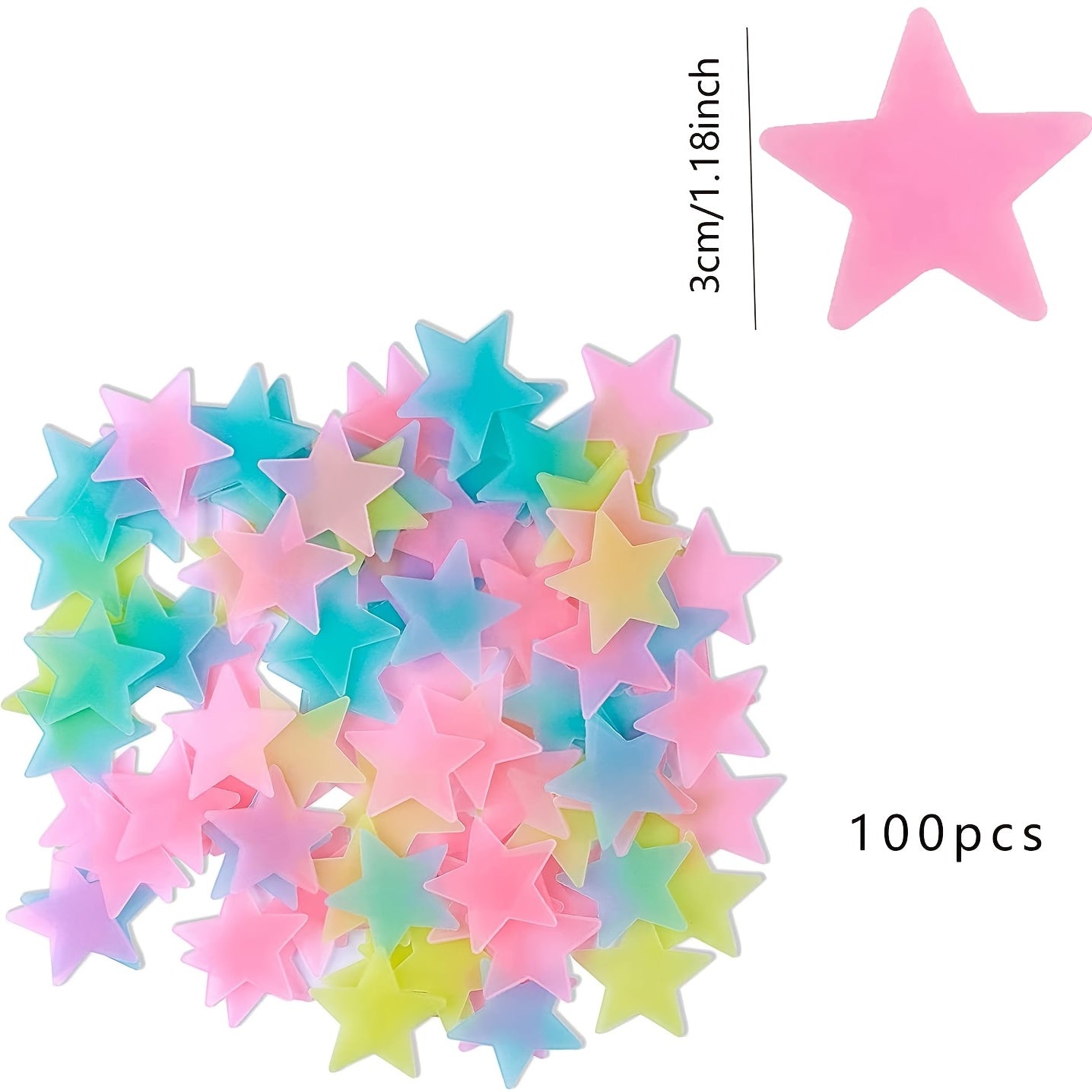 100 pcs Glossy Glitter Luminous Star Wall Stickers for Bedroom, Living Room, and Kids - Self-Adhesive Space Decor for Teen Girls