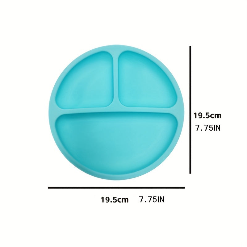 One Silicone Dining Plate for Children, Featuring Four Strong Suction Cups, a Bowl for Kids, a Food Plate, Utensils, And a Microwave-Safe Bowl Free of Bisphenol A.