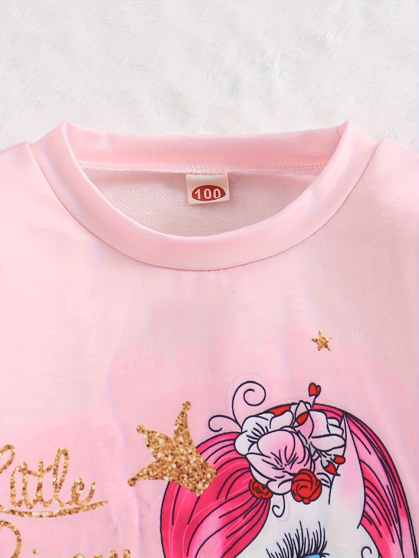 Cute Pony Princess Pattern Girls Pullover Long Sleeve Trendy Sweatshirt For Children Kids, Fall/ Winter/ Spring