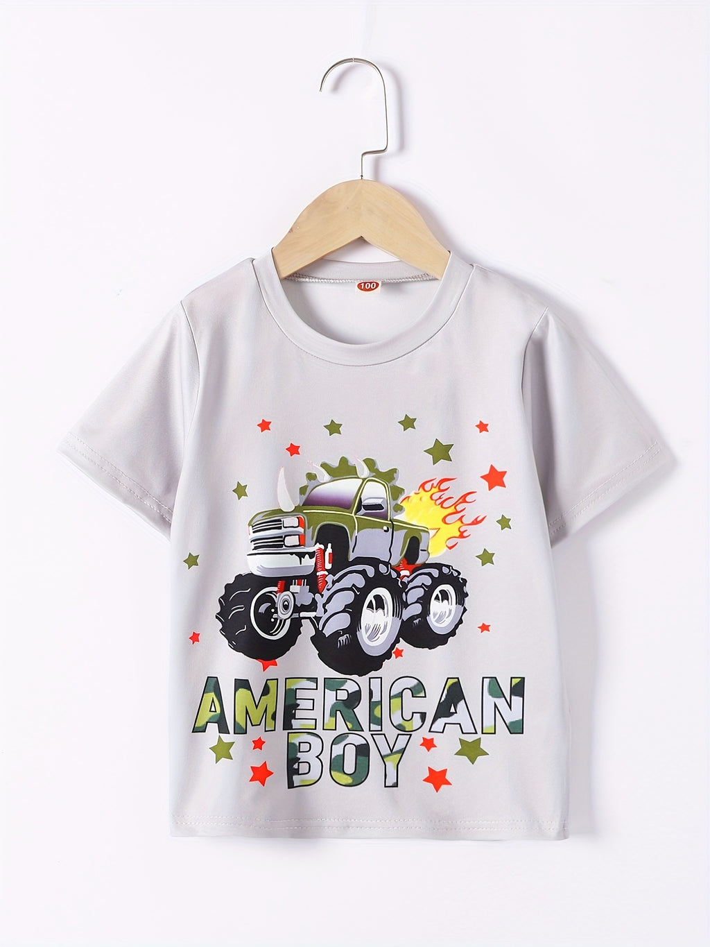 Boys Independence Day Car Print Boys Creative T-shirt, Casual Lightweight Comfy Short Sleeve Crew Neck Tee Tops, Kids Clothings For Summer