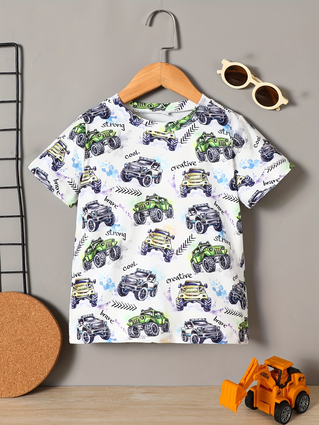 Toddler Boys Cartoon Graphic Tee - Allover Print, Casual Round Neck, Comfortable Summer Top for Kids