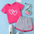 Buy 1 Get 1 Free, total of 2 pcs Adorable Toddler Girls' Heart Graphic Tees - Casual Round Neck, Contrast Binding, Breathable Fabric, Comfortable Fit - Summer Outfit, Track Shorts, Kids' Wardrobe Essential