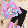 2-Piece Girl's Cartoon Unicorn Print Hoodie and Pants Set - Kids' Casual Pant Sets for Spring and Fall - Soft, Comfy, and Adorable Outfits for Little Girls