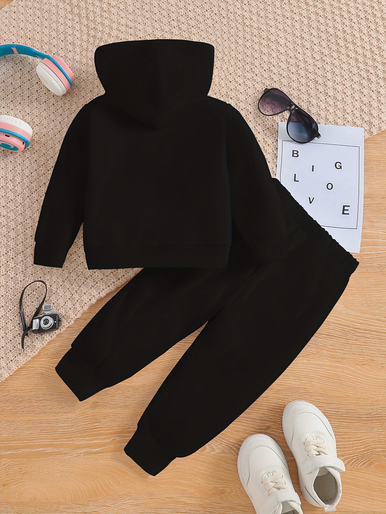 Kids' Princess Alphabet Print Hoodie and Pants Set, Casual Spring/Fall Outfit, Long Sleeve Knitwear with Slight Stretch, Polyester 95% Elastane 5% - Regular Fit, for Outdoor