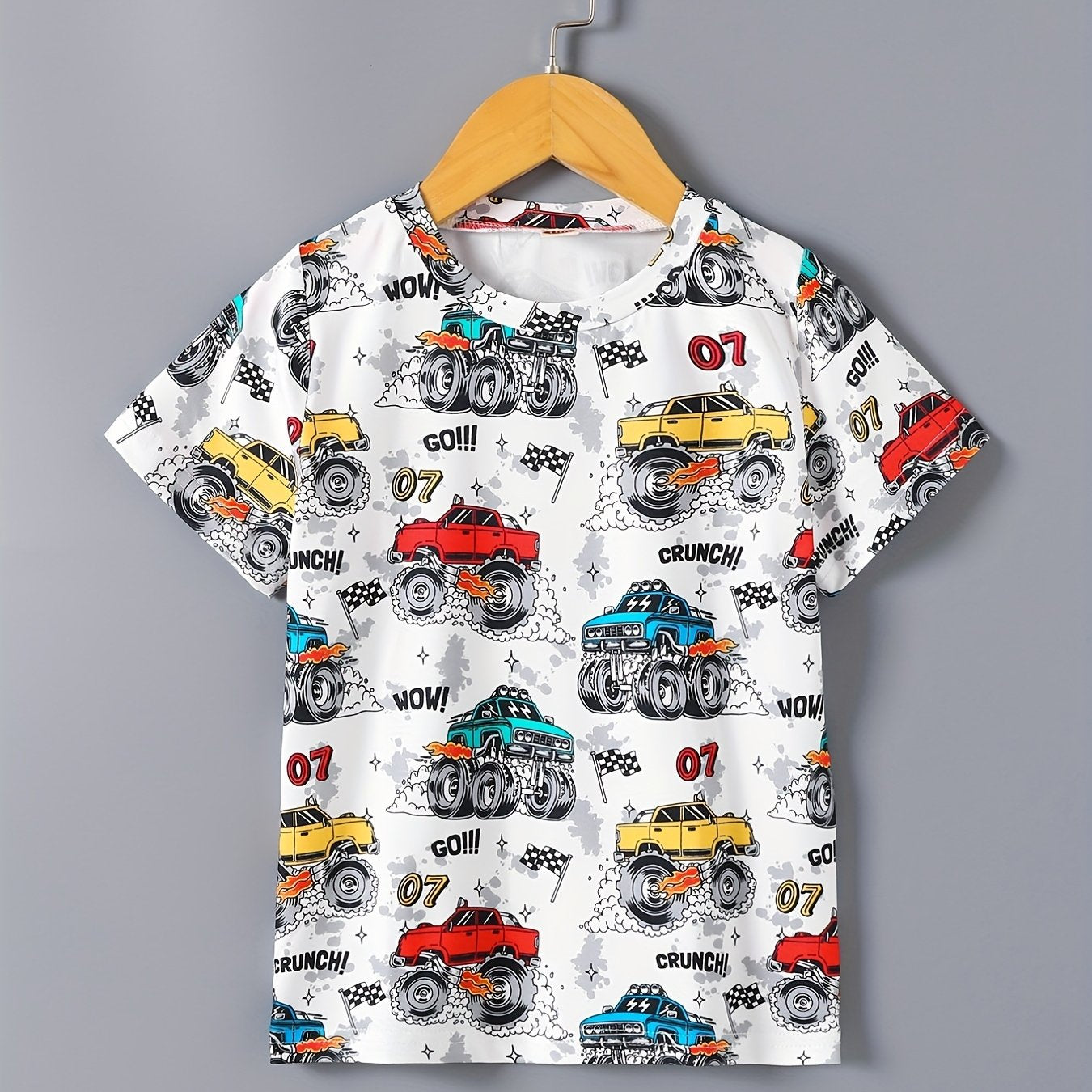 Toddler Boys Cartoon Graphic Tee - Allover Print, Casual Round Neck, Comfortable Summer Top for Kids