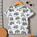 Toddler Boys Cartoon Graphic Tee - Allover Print, Casual Round Neck, Comfortable Summer Top for Kids