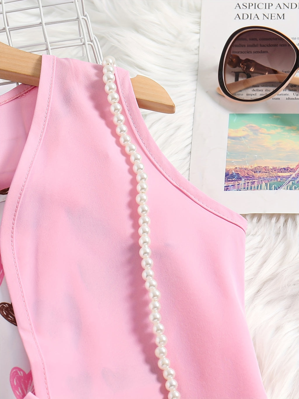 Girls Casual Trendy Cute Cartoon Heart Graphic Jumpsuit & Sleeveless Outwear Set For Summer Holiday Party Kids Clothes