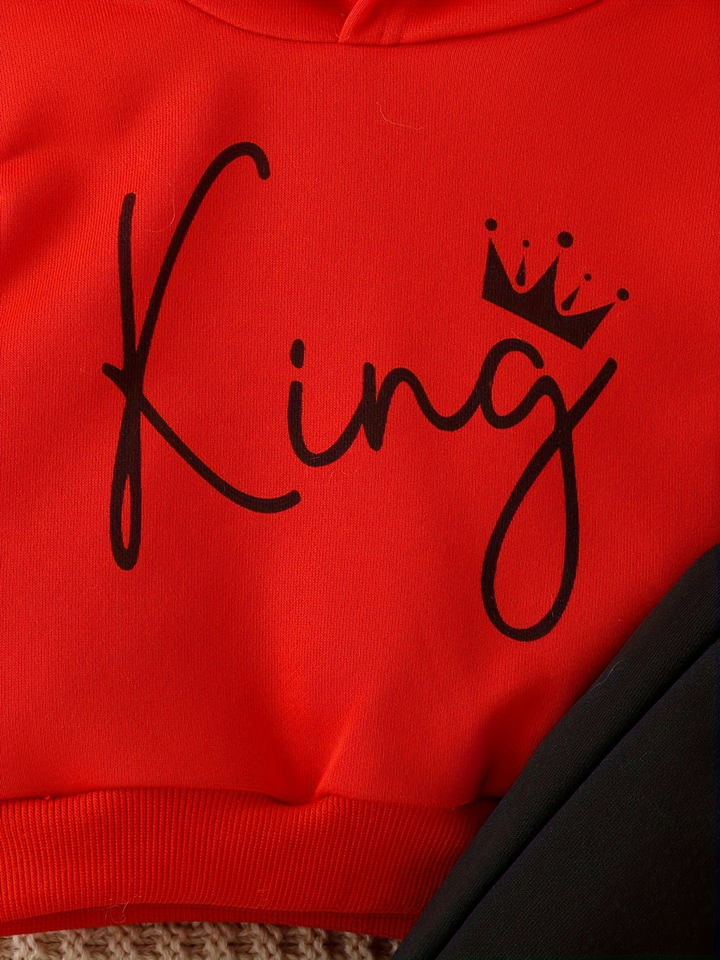 Baby Cute KING Print 2pcs Outfit - Kids Casual Stylish Hoodie Top Trousers Outdoor Set For Fall Winter