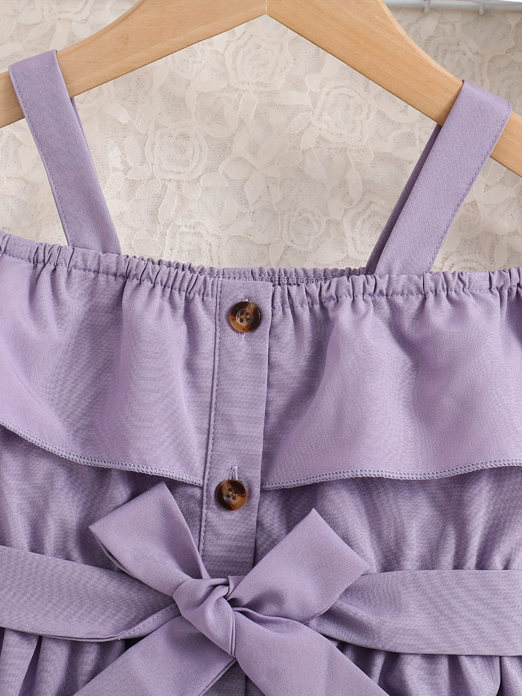 Toddler Girls Ruffle Trim Cold Shoulder Button Belted Princess Dress For Party Beach Vacation Kids Summer Clothes