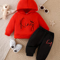 Baby Cute KING Print 2pcs Outfit - Kids Casual Stylish Hoodie Top Trousers Outdoor Set For Fall Winter