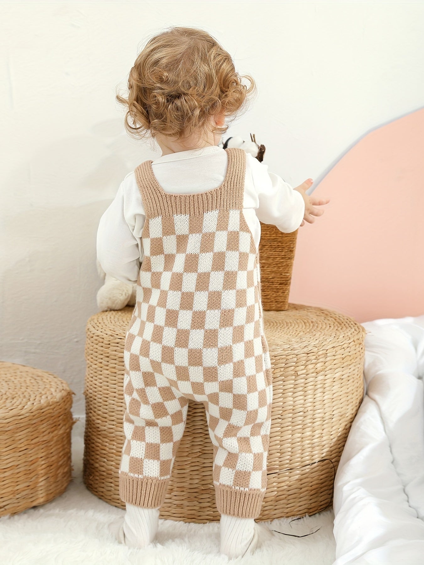Kids' Knit Checkerboard Overalls with Cute Front Pocket - Cozy Acrylic, Stretchy, All-Season Wear for Boys and Girls, Casual Style, Perfect for Outdoor Wear, Perfect for Outdoor