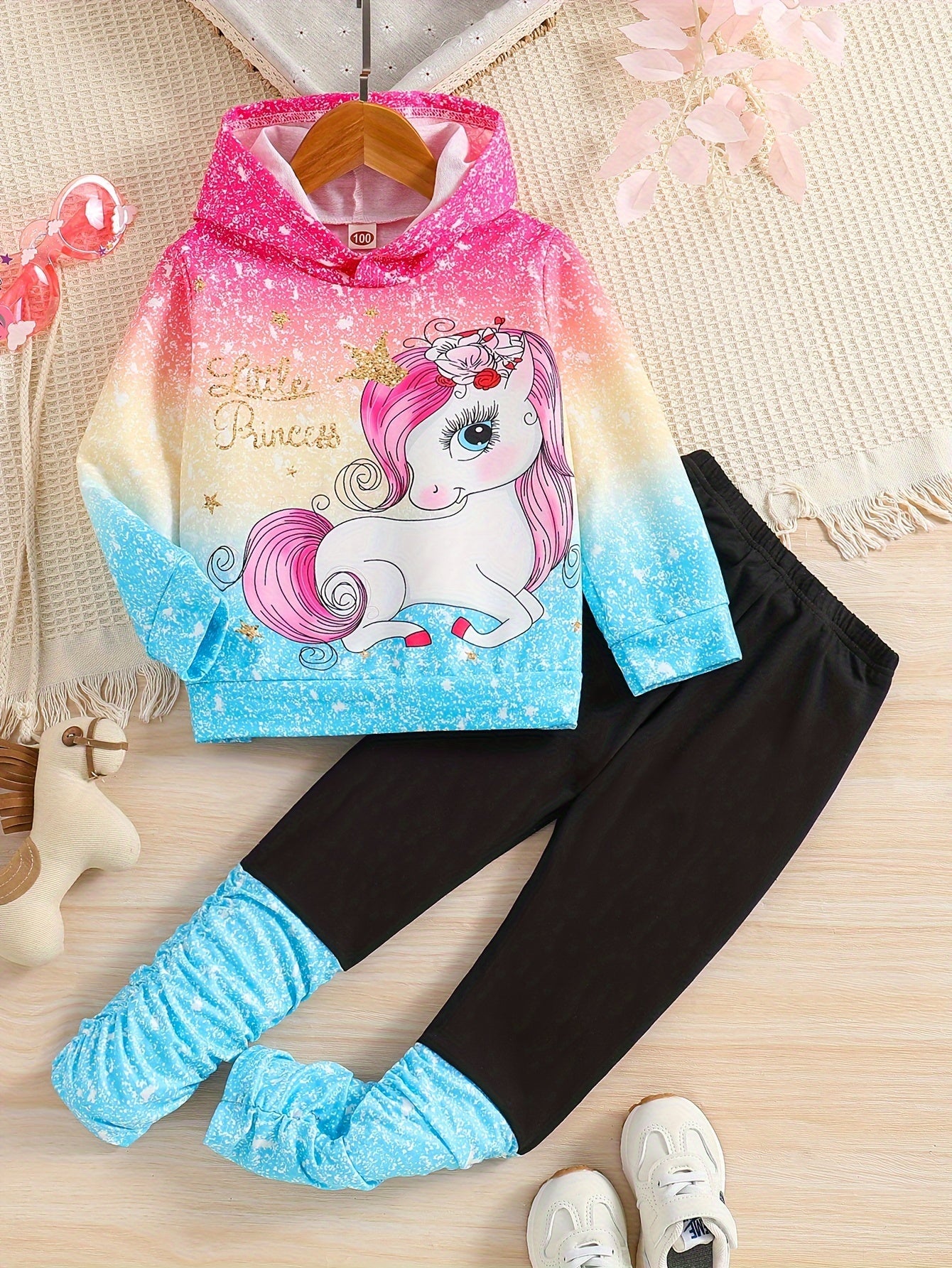 2-Piece Girl's Cartoon Unicorn Print Hoodie and Pants Set - Kids' Casual Pant Sets for Spring and Fall - Soft, Comfy, and Adorable Outfits for Little Girls