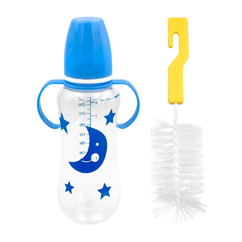 [GDL] 250ml Plastic Baby Bottle with Plastic Bristle Brush Free Sample Variety of Colors and Prints Water Flowing Method Nipple