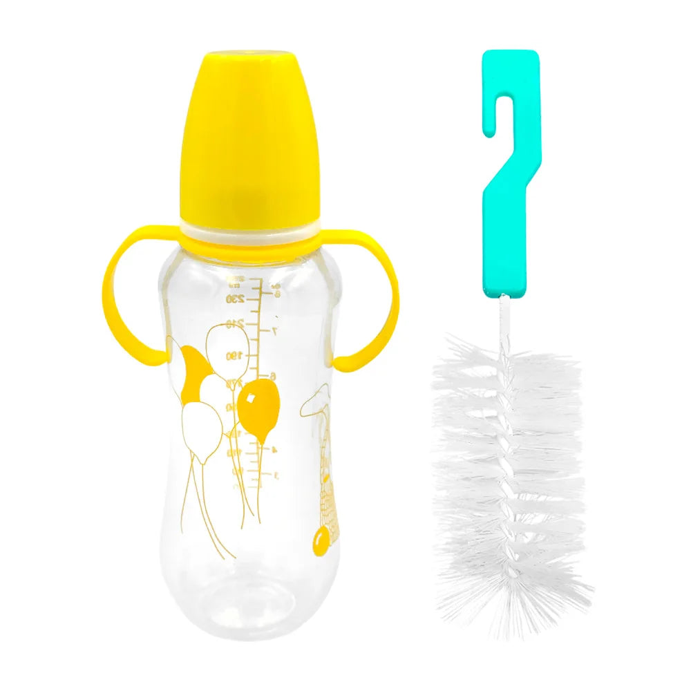 [GDL] 250ml Plastic Baby Bottle with Plastic Bristle Brush Free Sample Variety of Colors and Prints Water Flowing Method Nipple