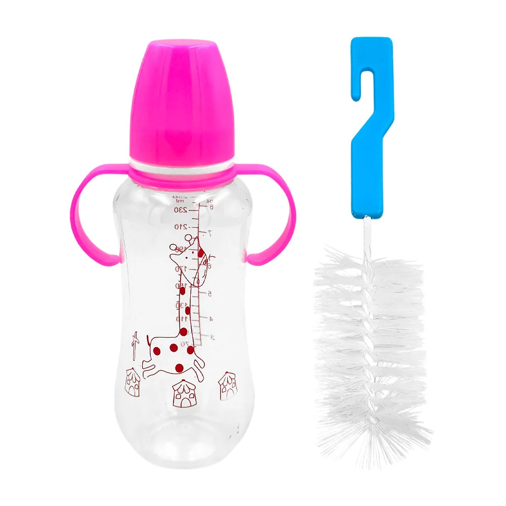 [GDL] 250ml Plastic Baby Bottle with Plastic Bristle Brush Free Sample Variety of Colors and Prints Water Flowing Method Nipple