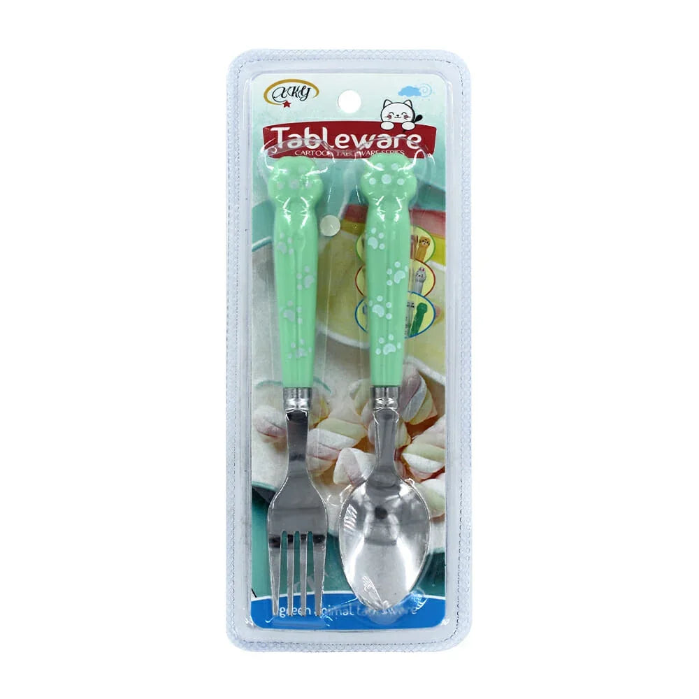 [GDL] Set of 2 metal cutlery with plastic handles and paw print design, assorted colors / 35dc