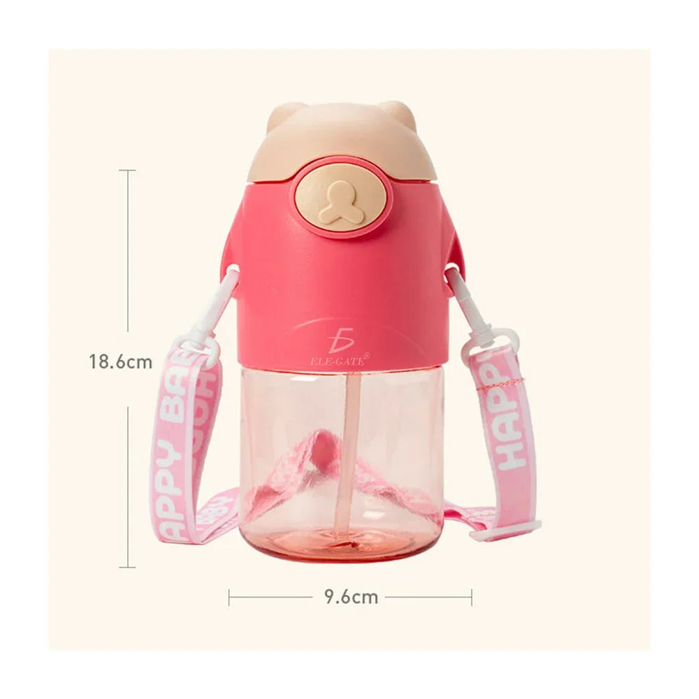 [GDL] Children's animated character bottle, with bear design on the lid, strap and spill-proof lock, variety of colors