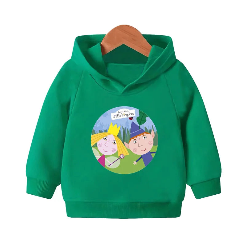 Ben and Holly Kingdom Cartoon Kids Hooded Hoodies Cute Girls Clothes Children Sweatshirts Autumn Baby Pullover Tops,KMT5038