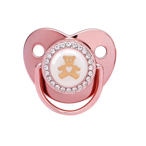 "ACCESSOIRE" Sucette bébé rose doré pailleté, anneau de dentition sans BPA, en silicone