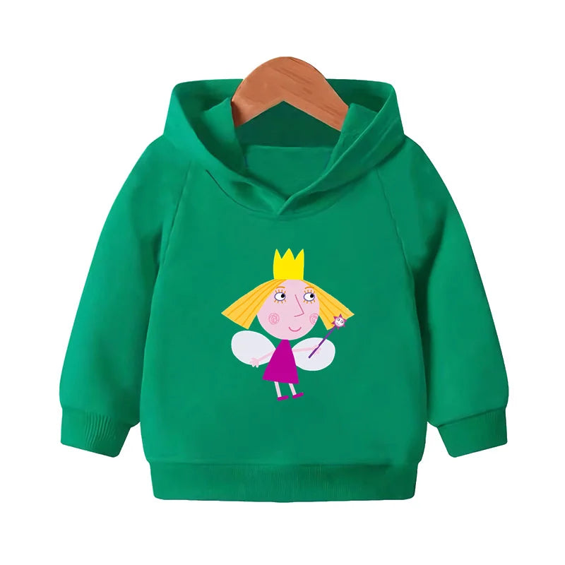 Ben and Holly Kingdom Cartoon Kids Hooded Hoodies Cute Girls Clothes Children Sweatshirts Autumn Baby Pullover Tops,KMT5038