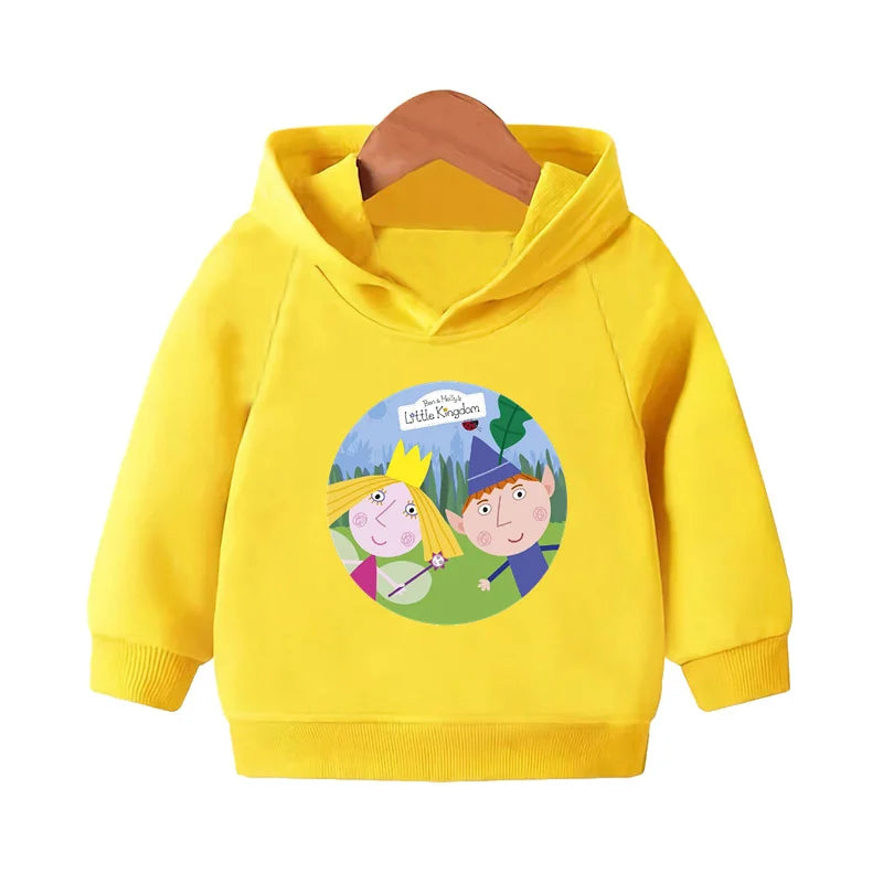 Ben and Holly Kingdom Cartoon Kids Hooded Hoodies Cute Girls Clothes Children Sweatshirts Autumn Baby Pullover Tops,KMT5038