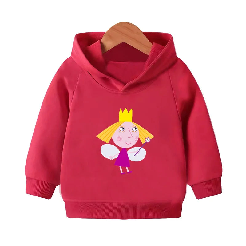 Ben and Holly Kingdom Cartoon Kids Hooded Hoodies Cute Girls Clothes Children Sweatshirts Autumn Baby Pullover Tops,KMT5038