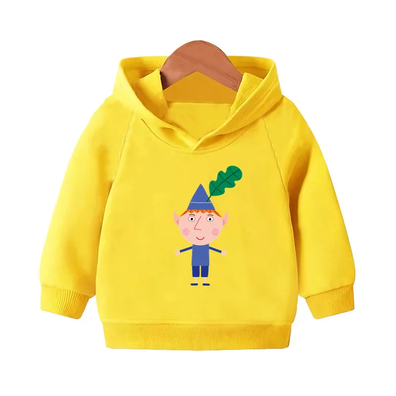 Ben and Holly Kingdom Cartoon Kids Hooded Hoodies Cute Girls Clothes Children Sweatshirts Autumn Baby Pullover Tops,KMT5038
