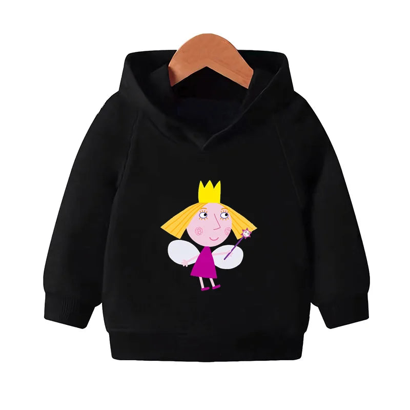 Ben and Holly Kingdom Cartoon Kids Hooded Hoodies Cute Girls Clothes Children Sweatshirts Autumn Baby Pullover Tops,KMT5038