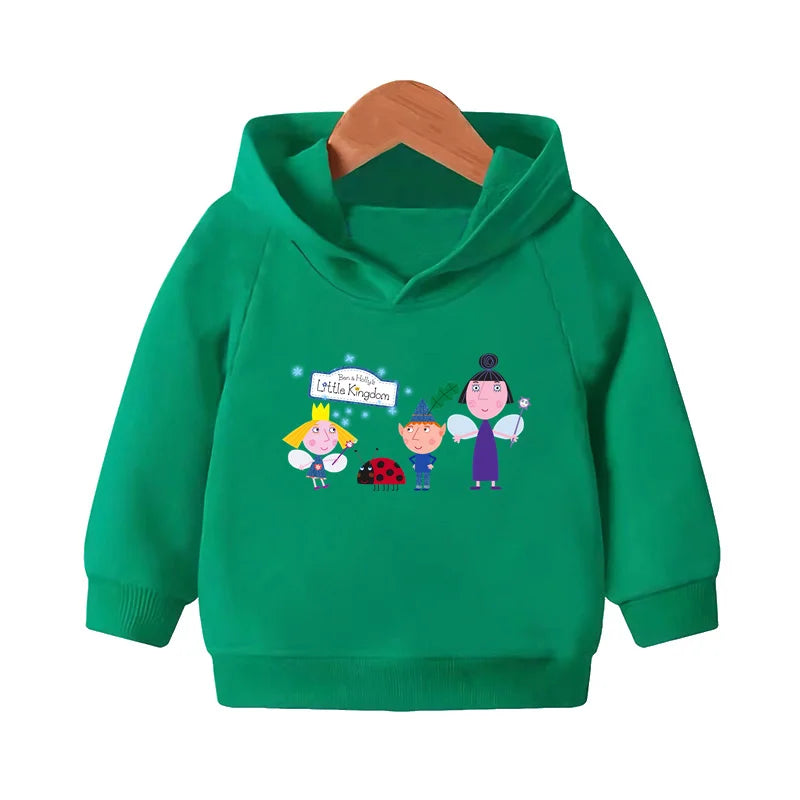 Ben and Holly Kingdom Cartoon Kids Hooded Hoodies Cute Girls Clothes Children Sweatshirts Autumn Baby Pullover Tops,KMT5038