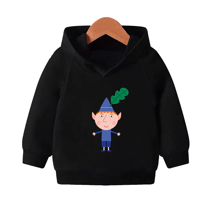 Ben and Holly Kingdom Cartoon Kids Hooded Hoodies Cute Girls Clothes Children Sweatshirts Autumn Baby Pullover Tops,KMT5038