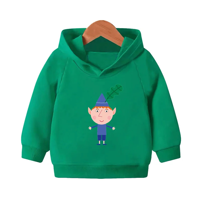 Ben and Holly Kingdom Cartoon Kids Hooded Hoodies Cute Girls Clothes Children Sweatshirts Autumn Baby Pullover Tops,KMT5038