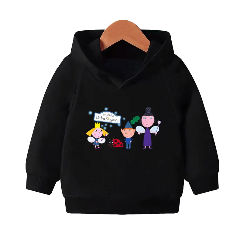 Ben and Holly Kingdom Cartoon Kids Hooded Hoodies Cute Girls Clothes Children Sweatshirts Autumn Baby Pullover Tops,KMT5038