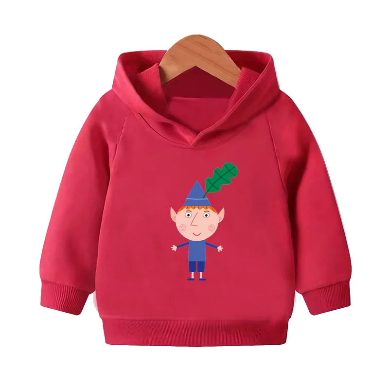 Ben and Holly Kingdom Cartoon Kids Hooded Hoodies Cute Girls Clothes Children Sweatshirts Autumn Baby Pullover Tops,KMT5038