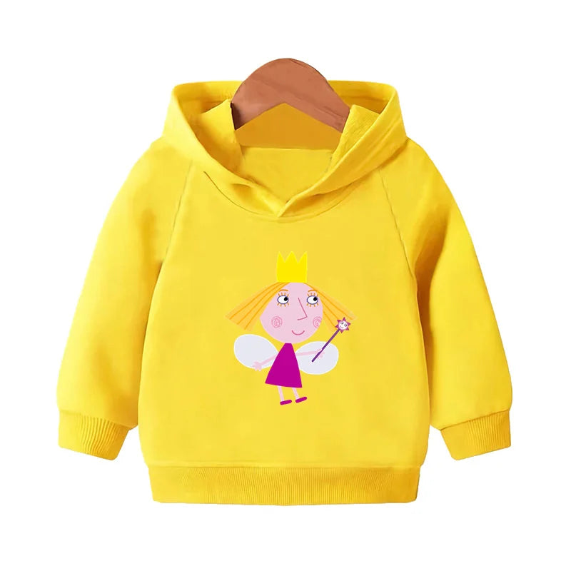 Ben and Holly Kingdom Cartoon Kids Hooded Hoodies Cute Girls Clothes Children Sweatshirts Autumn Baby Pullover Tops,KMT5038