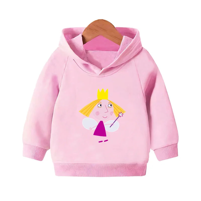 Ben and Holly Kingdom Cartoon Kids Hooded Hoodies Cute Girls Clothes Children Sweatshirts Autumn Baby Pullover Tops,KMT5038