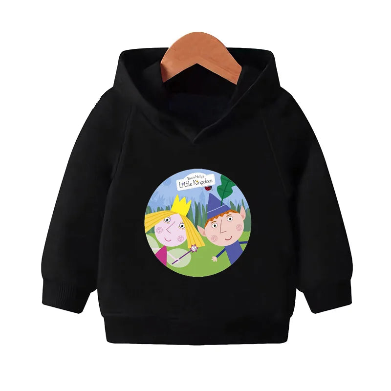 Ben and Holly Kingdom Cartoon Kids Hooded Hoodies Cute Girls Clothes Children Sweatshirts Autumn Baby Pullover Tops,KMT5038