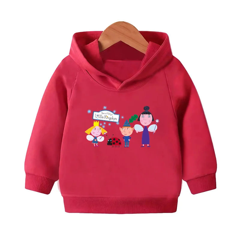 Ben and Holly Kingdom Cartoon Kids Hooded Hoodies Cute Girls Clothes Children Sweatshirts Autumn Baby Pullover Tops,KMT5038
