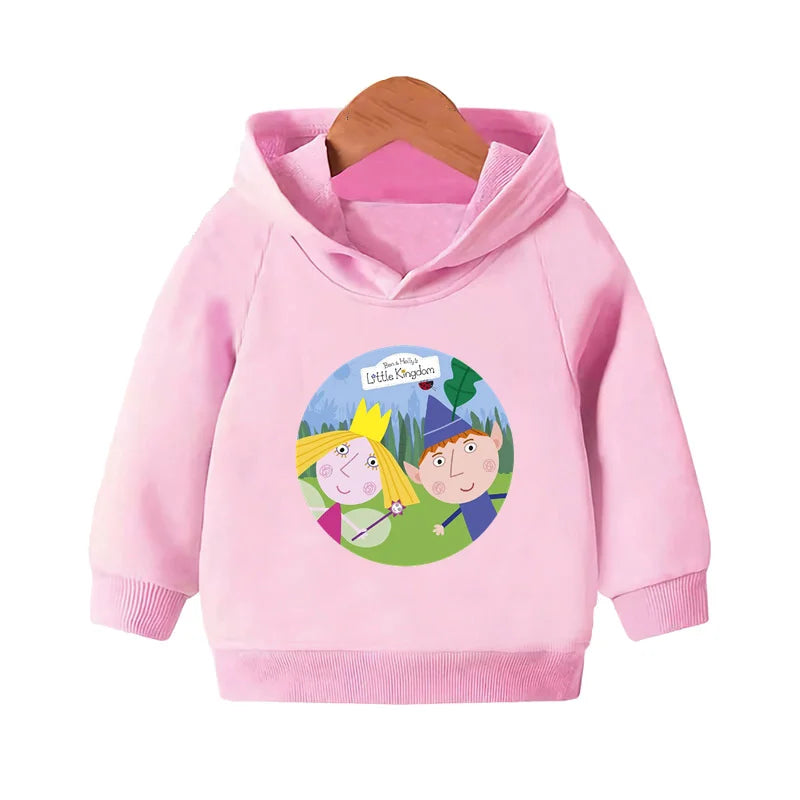 Ben and Holly Kingdom Cartoon Kids Hooded Hoodies Cute Girls Clothes Children Sweatshirts Autumn Baby Pullover Tops,KMT5038