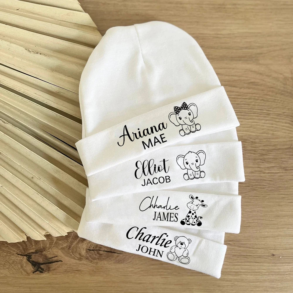 Newborn Coming Home Hat Custom Baby Beanie with Name Birth Announcement First Hat for Babies Baby Shower Gifts