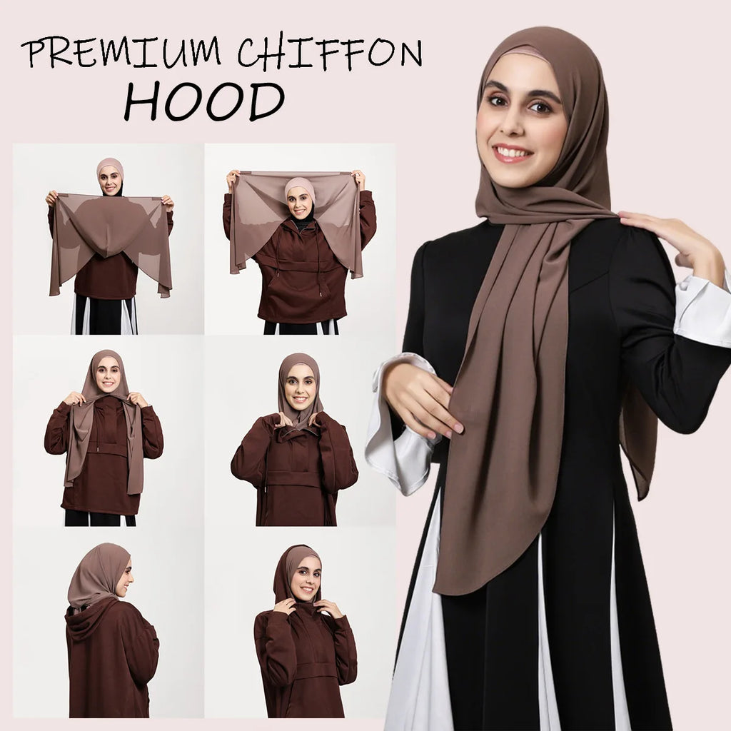 "SPECIAL RAMADAN" Hijab instantané prêt à porter pour le Ramadan, avec aimants intégrés, en mousseline; Ramadan Ready to Wear Built in Magnets Instant Hijab Hood Premium Chiffon Muslim Women Headscarf Cover Solid Turban