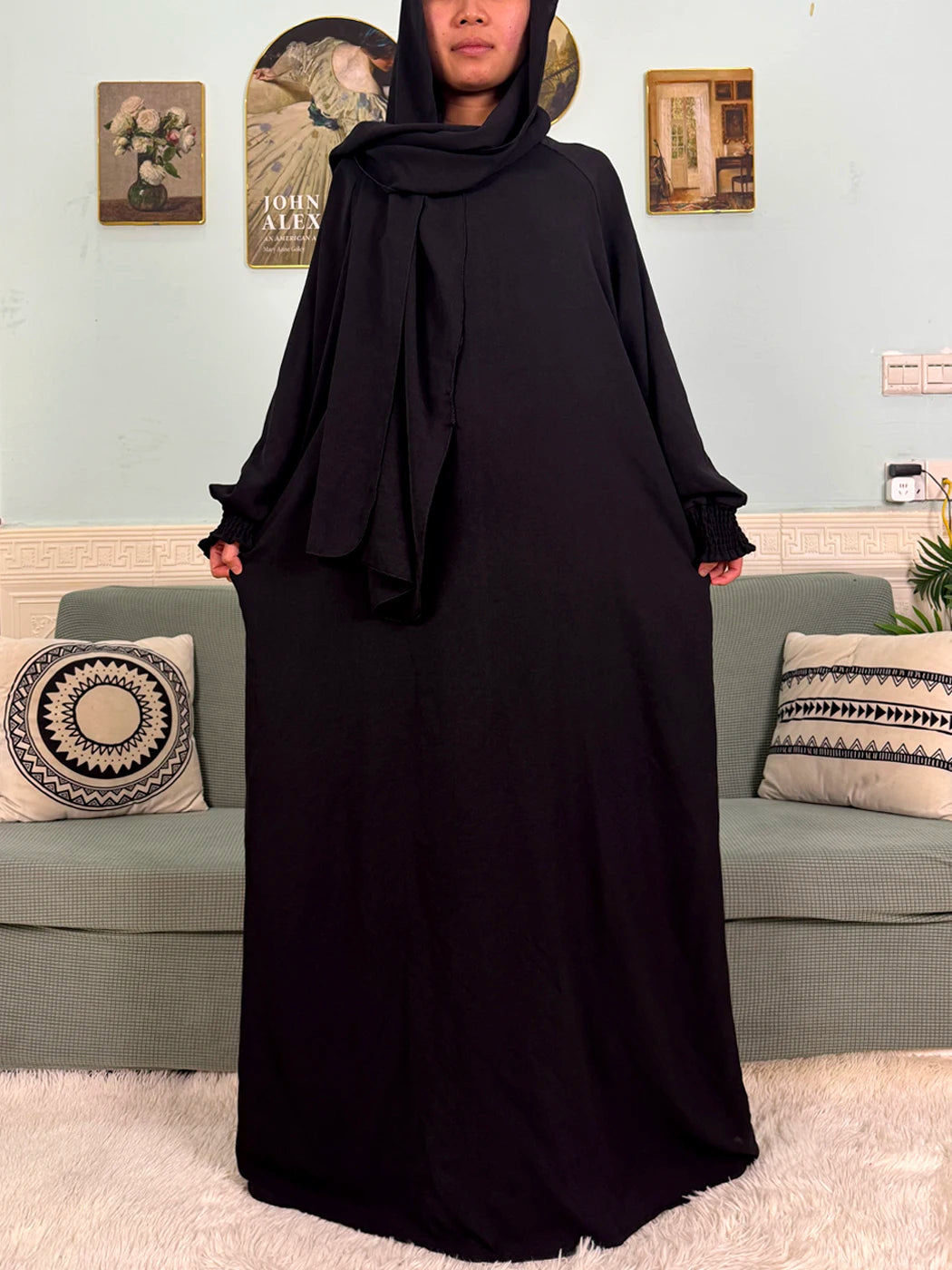 "SPECIAL RAMADAN" Muslim Abaya Ramadan 2026 for Women, Loose-Fitting Prayer Dress in Pure Cotton; Muslim Abaya Ramadan 2026 For Women Pure Cotton Loose Prayer Dress with Elastic Cuffs, African Dress with Connected Hijabs and Scarf