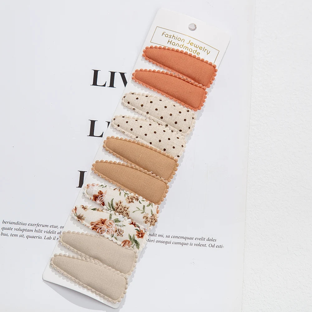 10Pcs/Lot Ins 6cm Flower Print Cotton Alloy Hair Bow Snap Clips Set Fabric Plaid Bobby Hairpins Hairgrips Girls Kids Headwear