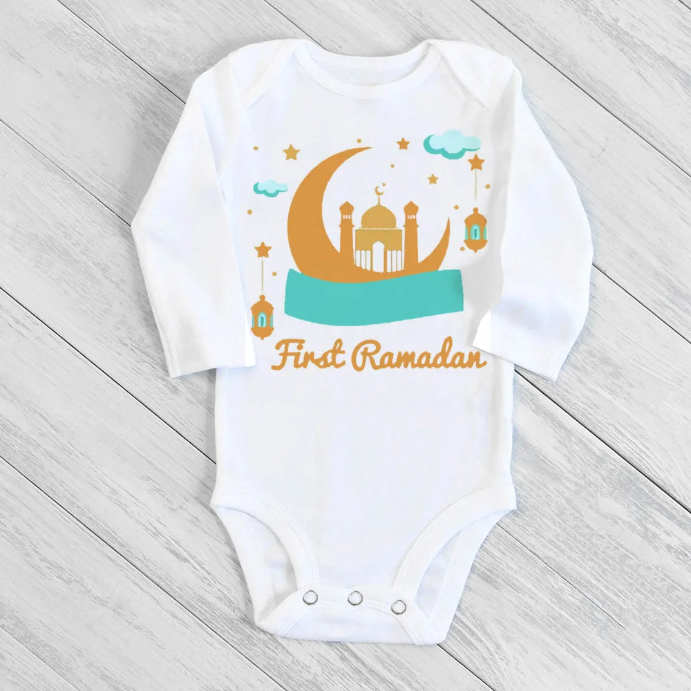 "SPECIAL RAMADAN" Newborn bodysuit for my first Ramadan, Ramadan clothes for boys and girls; My First Ramadan Newborn Baby Bodysuit Infant Eid Long Sleeve Baby Jumpsuit Eid Boy Girl Ramadan Clothes Islamic M