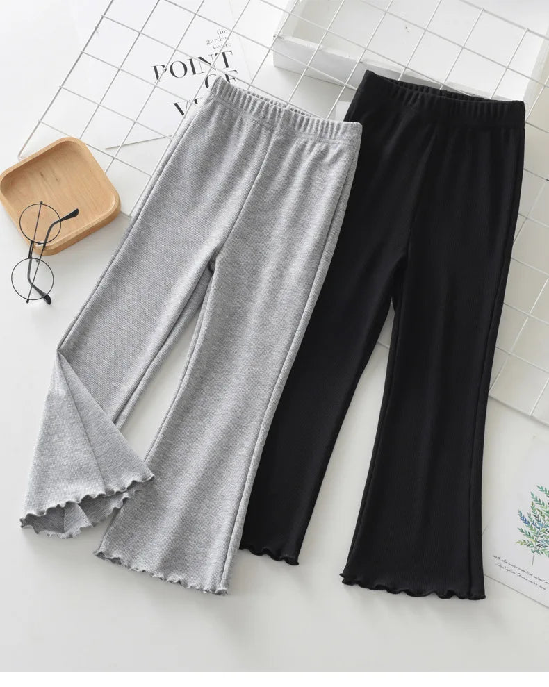 Kid/ Teen Girls' Bell Bottoms Lettuce Trim High Waisted Casual Flared Pants, Soft And Comfort Fit