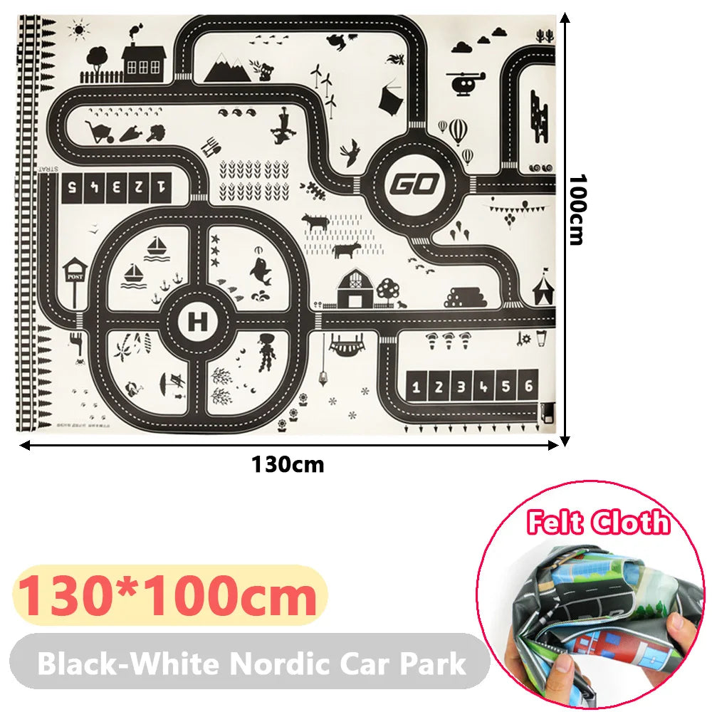 130*100CM Baby Play Mat City Traffic Road Map Mat & Road car sign Foldable Nordic Style Kids Activities Rug Outdoor Picnic Mat