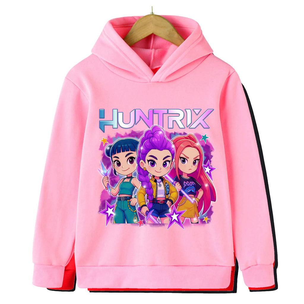 2025 KPop Demon Hunter Cartoon Printed Girls Boys Hoodie Sweaters Children Autumn/winter Warm Fashion Korean Wave Casual Hoodie