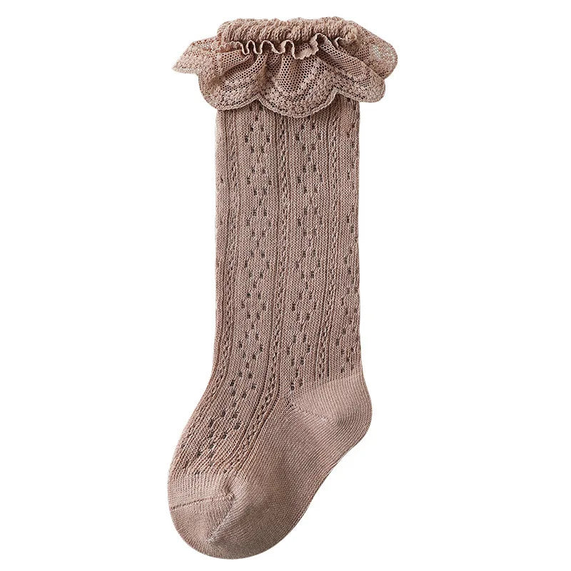 "CHAUSSURE" Chaussettes hautes princesses en dentelle, chaussettes longues en coton respirante,  0 à 3 ans