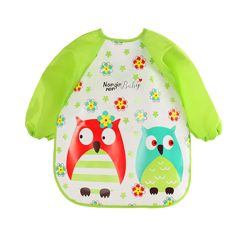 "ACCESSORY" Waterproof EVA baby bib for ages 0-3 years, with straps and long sleeves, 0-3 Years Baby EVA Waterproof Anti-dirty Bib Long Sleeve Strap Coat Dirt Proof Soft Feeding Bib Cute Cartoon Pattern Burp C