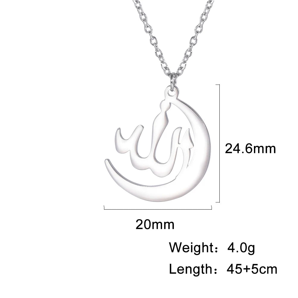 "SPECIAL RAMADAN" Lucktune-Collier pendentif Dieu arabe Allah Collier de chaîne islamique musulman en acier inoxydable pour hommes et femmes Cadeau de bijoux classiques