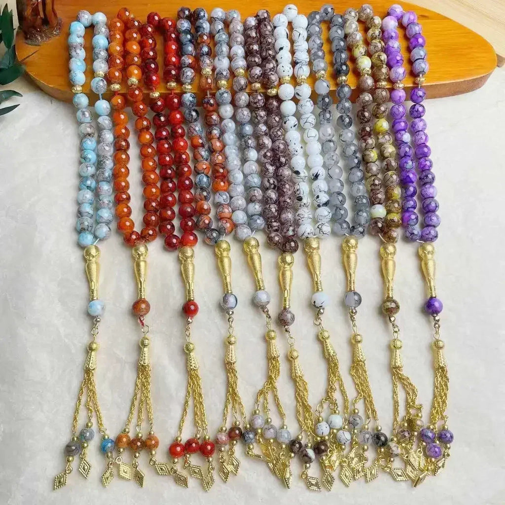 "SPECIAL RAMADAN" Chapelet musulman turc avec pompon en verre, 10mm, 33 pièces, perles de prière islamique, Bracelet pour femmes, bijoux Tasbih Tasbeeh Allah Mohammed